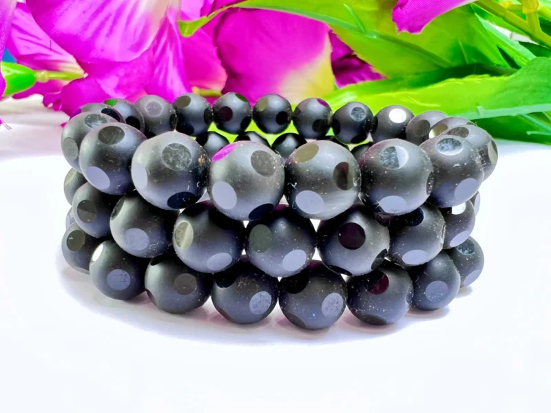 Rainbow Obsidian Round Football Faceted Beaded Bracelet 10 MM Stretch Bracelet - Image 9