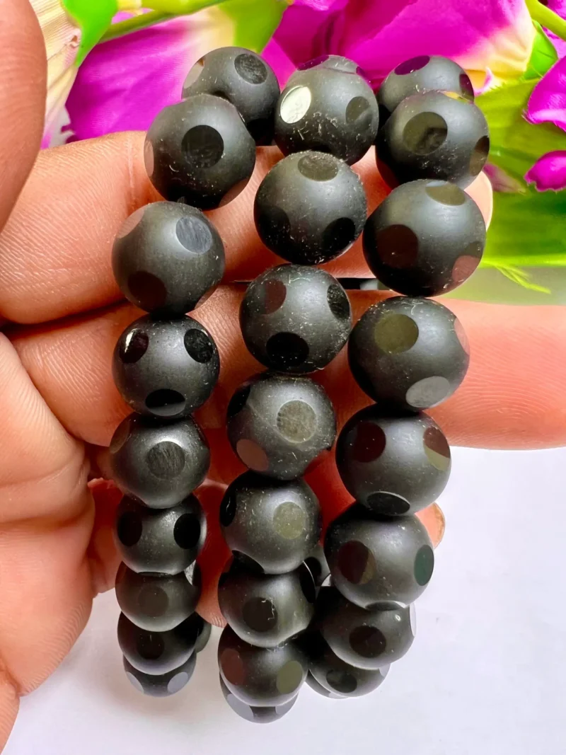 Rainbow Obsidian Round Football Faceted Beaded Bracelet 10 MM Stretch Bracelet