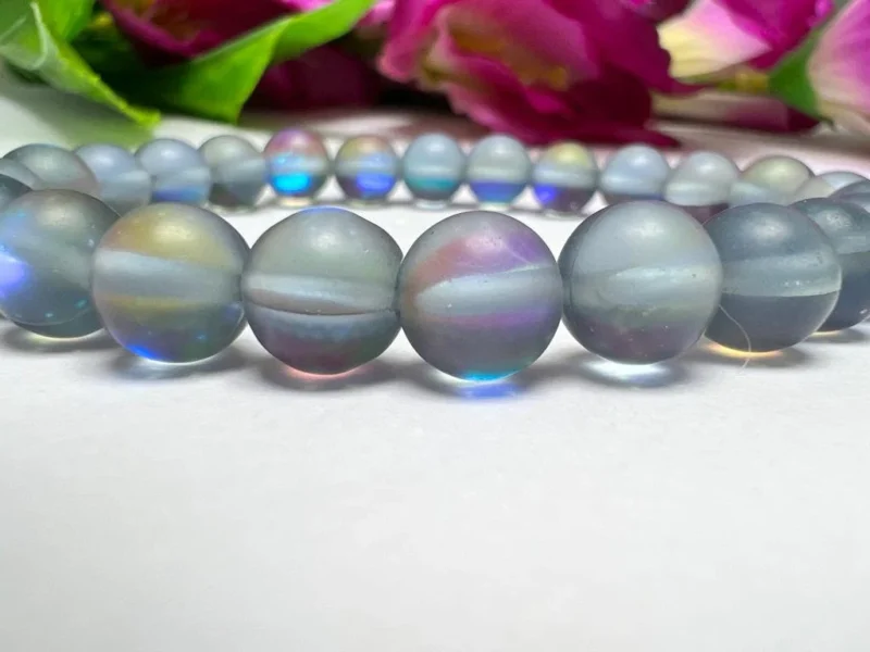 Labrodorite Aura Quartz Stone Round Beaded Bracelet 8 MM Anxiety Intention Calming Bracelet, Tranquility Crystal Bracelet Stretch Bracelet - Image 2