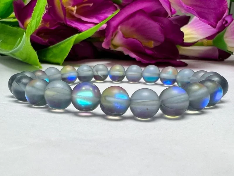 Labrodorite Aura Quartz Stone Round Beaded Bracelet 8 MM Anxiety Intention Calming Bracelet, Tranquility Crystal Bracelet Stretch Bracelet - Image 4