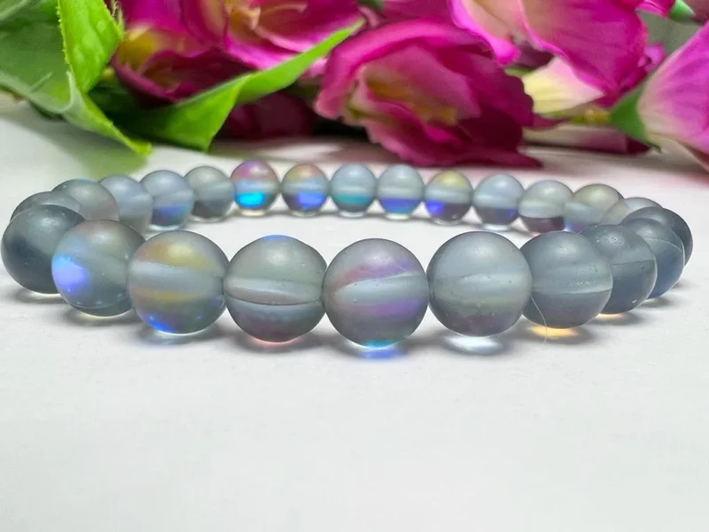 Labrodorite Aura Quartz Stone Round Beaded Bracelet 8 MM Anxiety Intention Calming Bracelet, Tranquility Crystal Bracelet Stretch Bracelet - Image 10