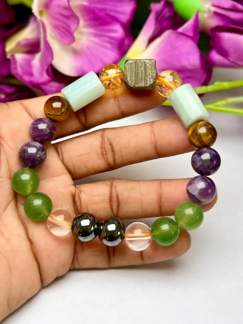 Money Magic Stone Bracelet 10 MM Bead Bracelet Citrine ,Amethyst Tiger eye ,Amazonite ,Pyrite ,Magnetite ,Green Aventurine & Crystal Quartz - Image 2