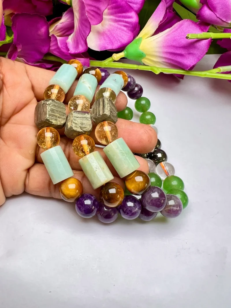 Money Magic Stone Bracelet 10 MM Bead Bracelet Citrine ,Amethyst Tiger eye ,Amazonite ,Pyrite ,Magnetite ,Green Aventurine & Crystal Quartz - Image 6