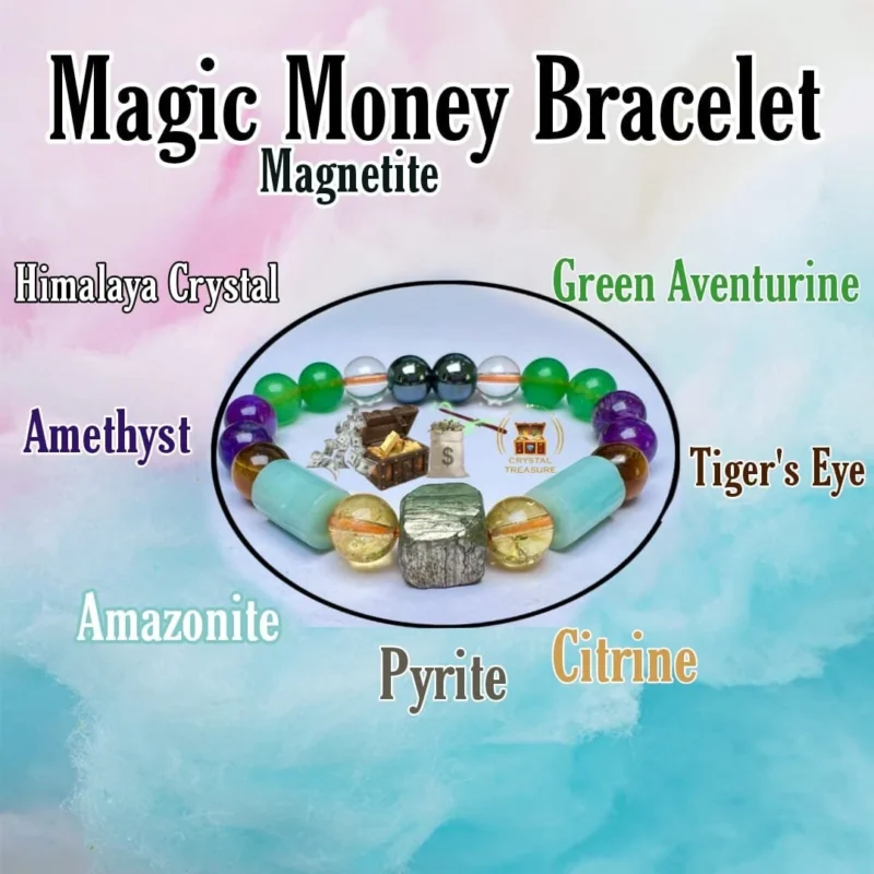 Money Magic Stone Bracelet 10 MM Bead Bracelet Citrine ,Amethyst Tiger eye ,Amazonite ,Pyrite ,Magnetite ,Green Aventurine & Crystal Quartz