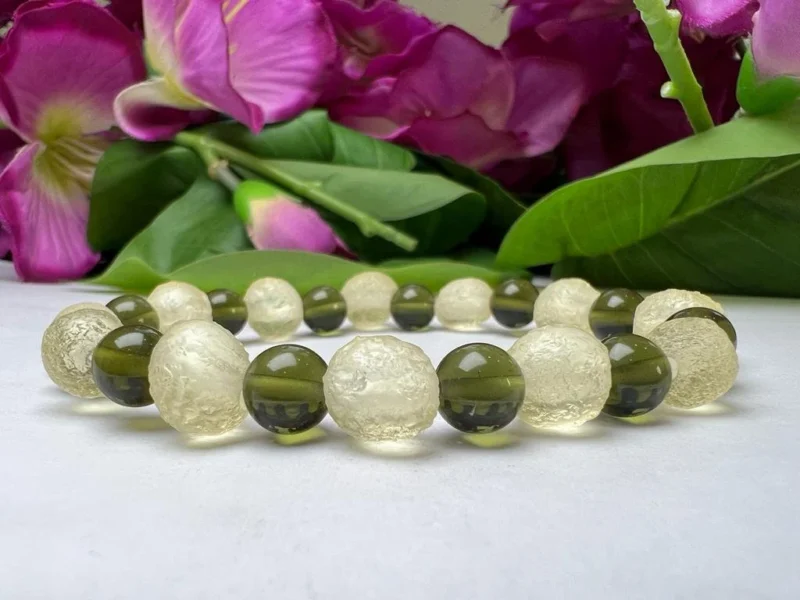 Libyan Desert Glass With Moldavite  Stretch Bracelet - Image 2