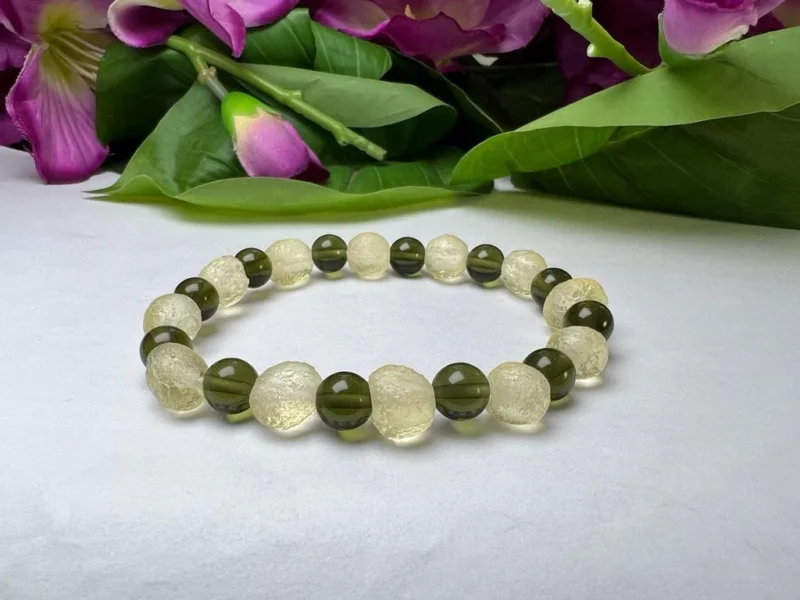 Libyan Desert Glass With Moldavite  Stretch Bracelet - Image 6