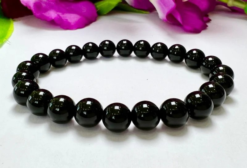 Black Onyx Stone Round Beaded Bracelet 8 MM Stretch Bracelet