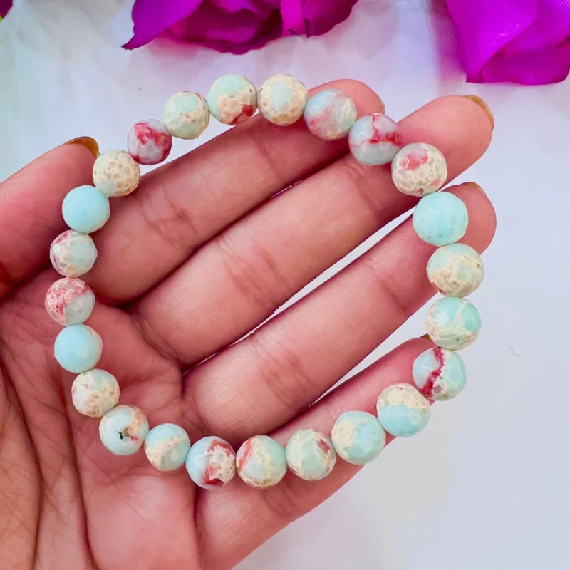 Caribbean Calcite Stone Bracelet 8 MM Cutting Stretch Bracelet - Image 5