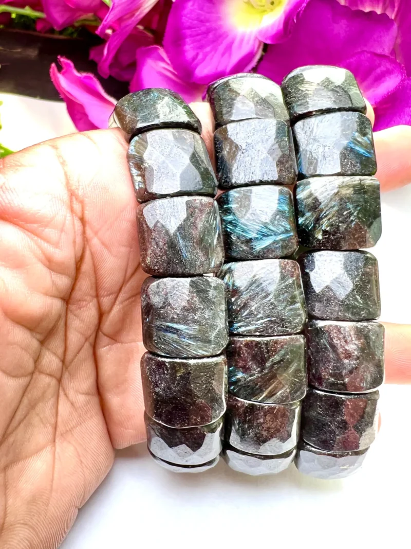 Nuummite Stone Rectangle Beaded Bracelet 20 MM Stretch Bracelet - Image 2