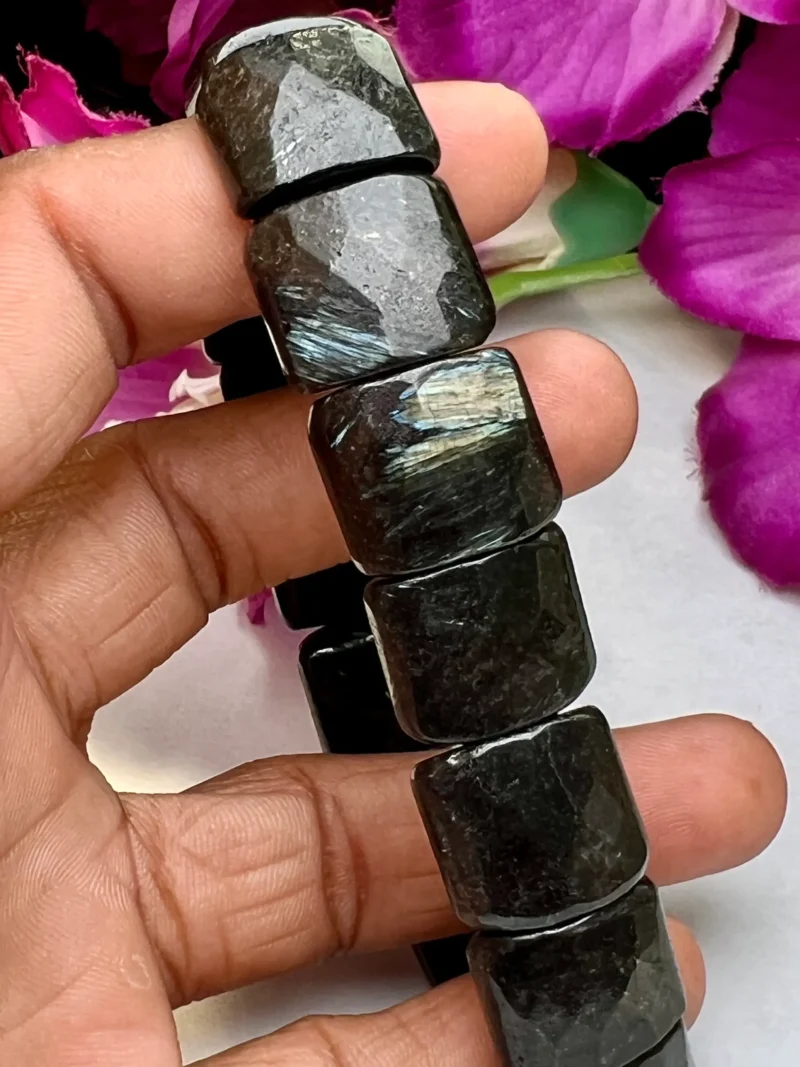 Nuummite Stone Rectangle Beaded Bracelet 20 MM Stretch Bracelet - Image 3