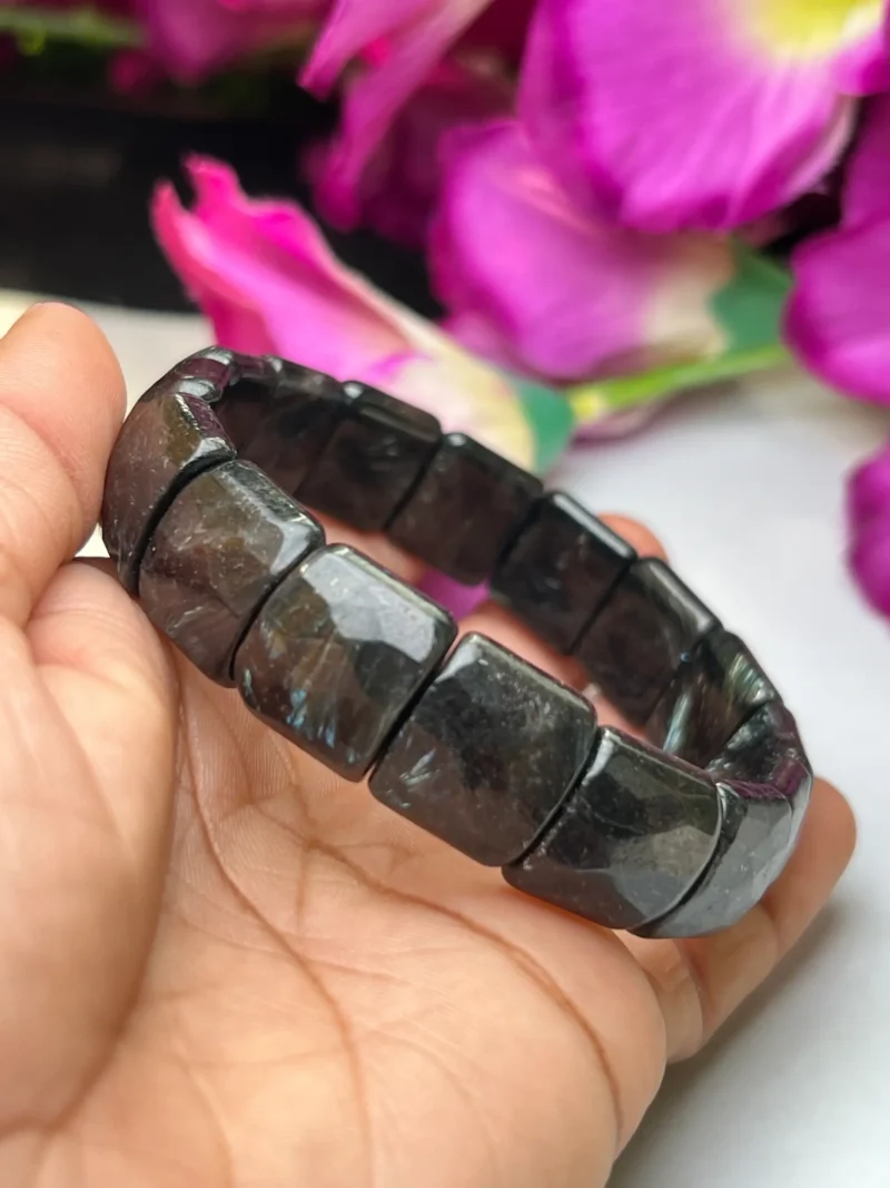 Nuummite Stone Rectangle Beaded Bracelet 20 MM Stretch Bracelet - Image 7