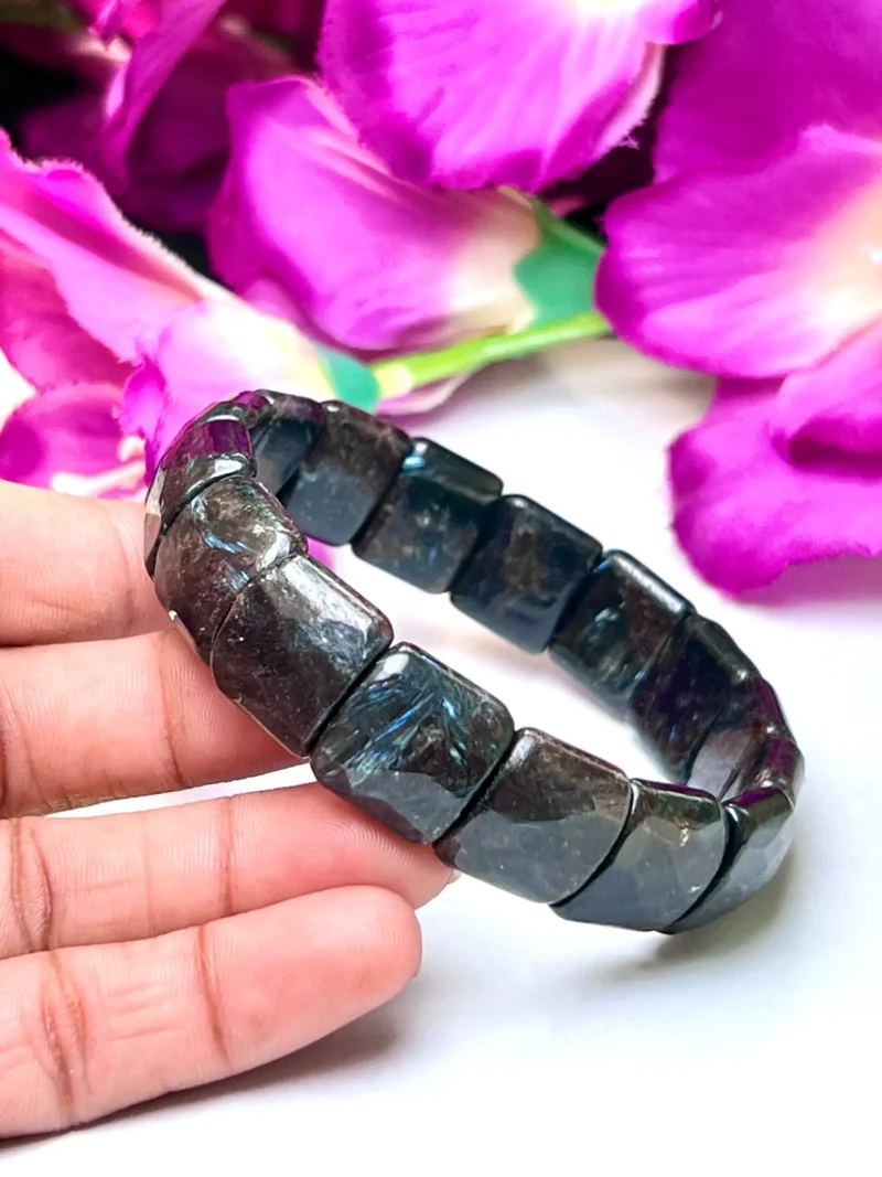 Nuummite Stone Rectangle Beaded Bracelet 20 MM Stretch Bracelet - Image 8