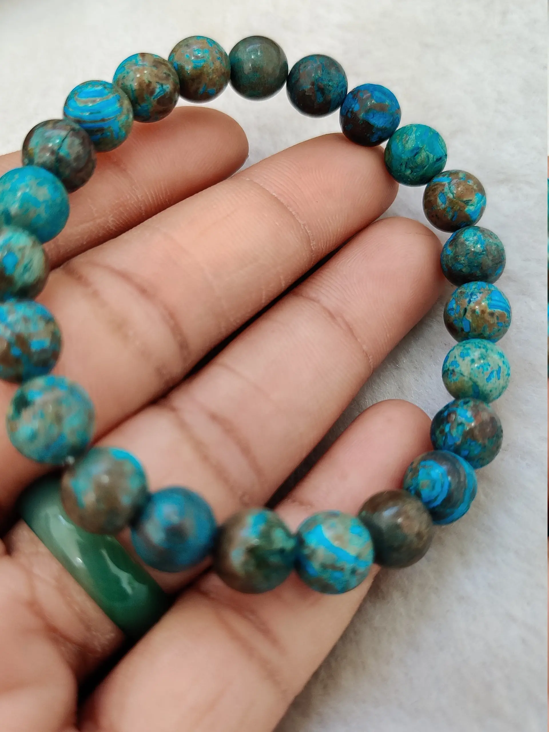 Chrysocolla Stone Round Beaded Bracelet 8 MM - Image 2
