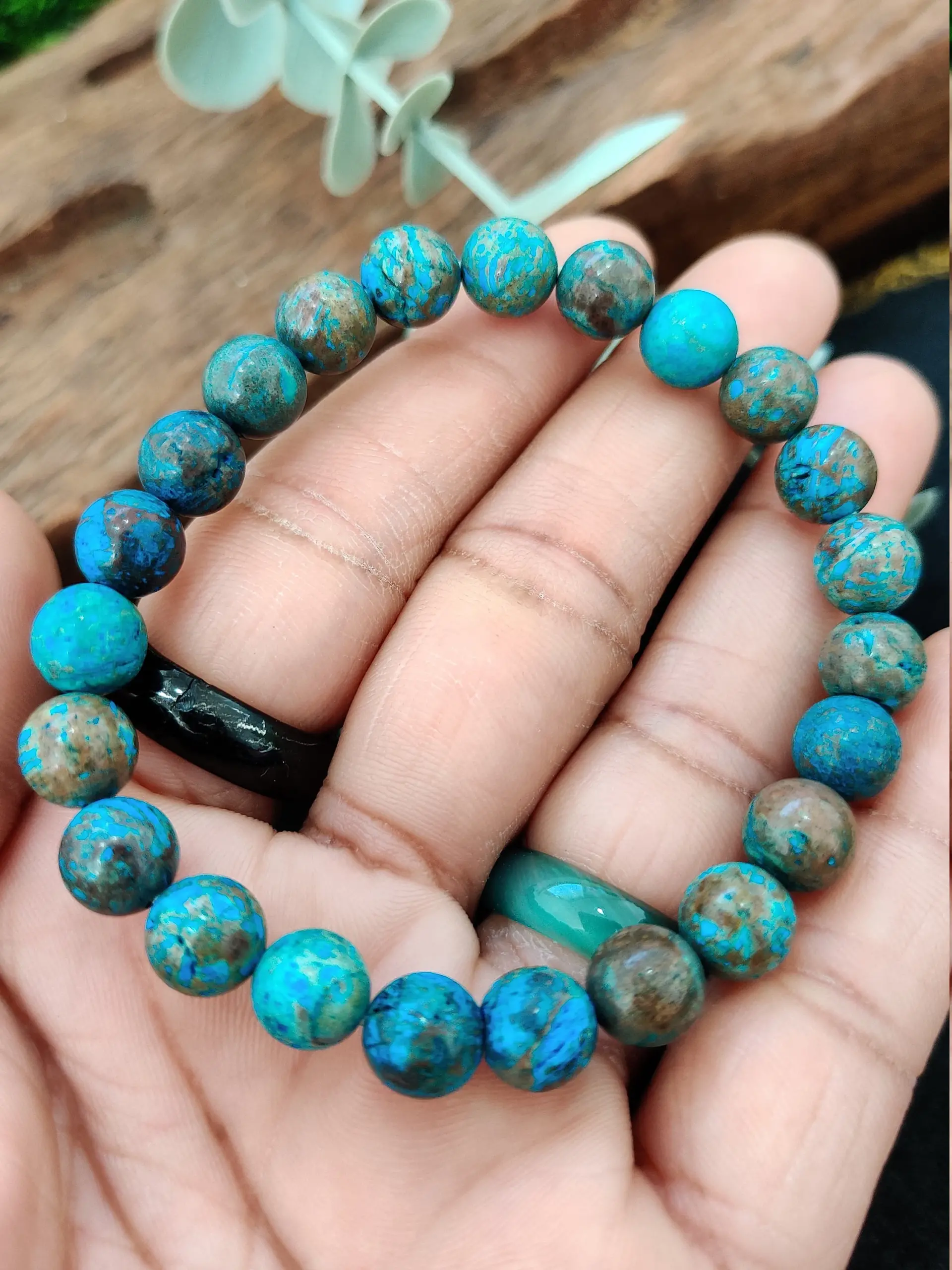 Chrysocolla Stone Round Beaded Bracelet 8 MM