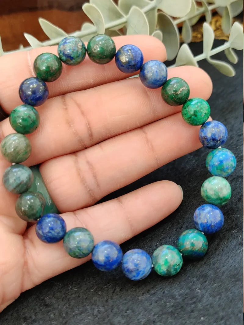 Azurite Stone Round Beaded Bracelet 6 MM 8 MM 10 MM  Stretch Bracelet - Image 3