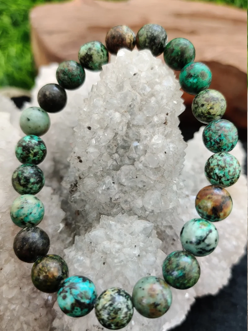 African Turquoise Stone Round Beaded Bracelet 6 MM 8 MM 10 MM Stretch Bracelet - Image 2