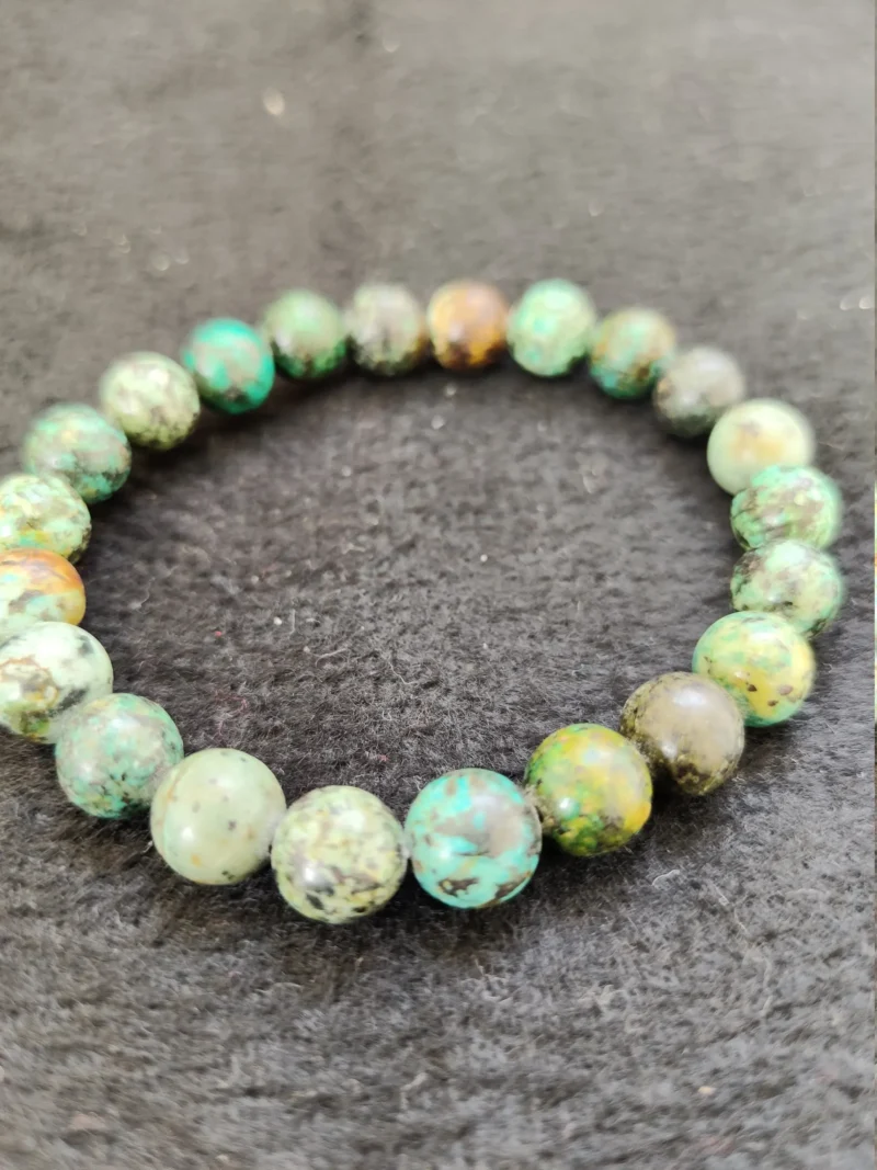 African Turquoise Stone Round Beaded Bracelet 6 MM 8 MM 10 MM Stretch Bracelet - Image 3