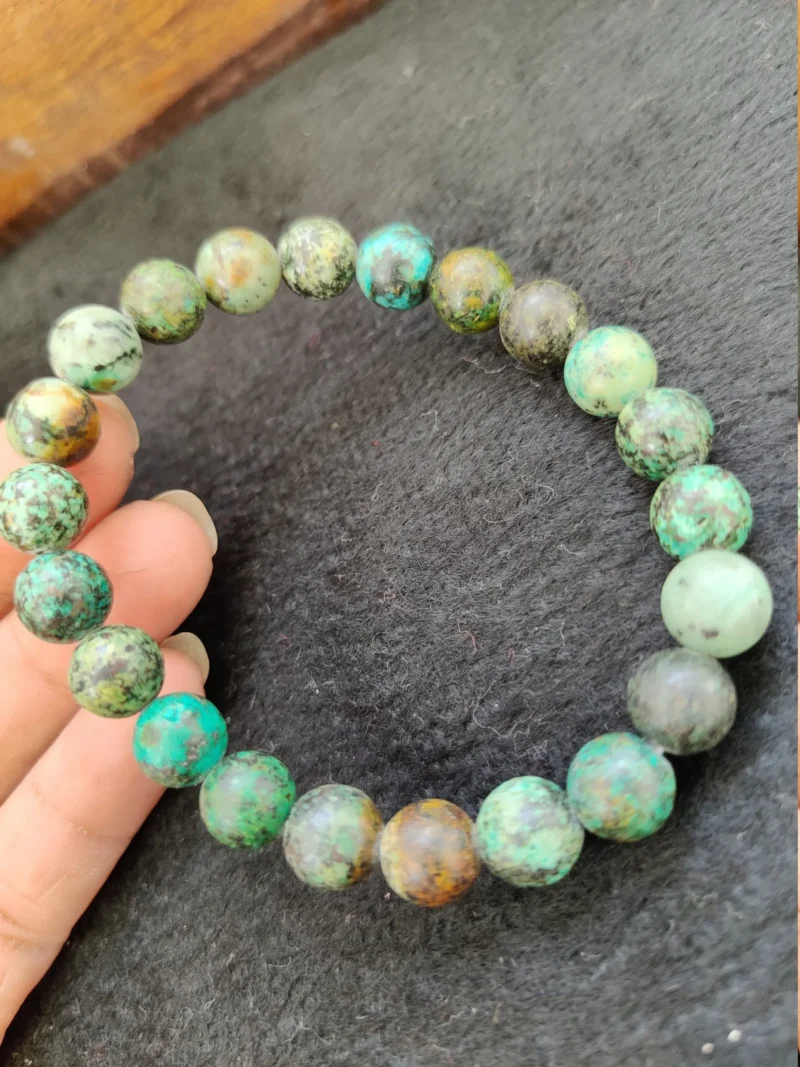 African Turquoise Stone Round Beaded Bracelet 6 MM 8 MM 10 MM Stretch Bracelet - Image 4