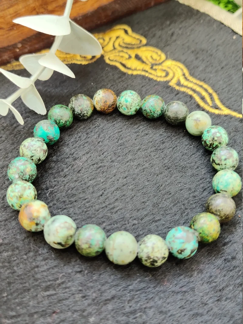 African Turquoise Stone Round Beaded Bracelet 6 MM 8 MM 10 MM Stretch Bracelet