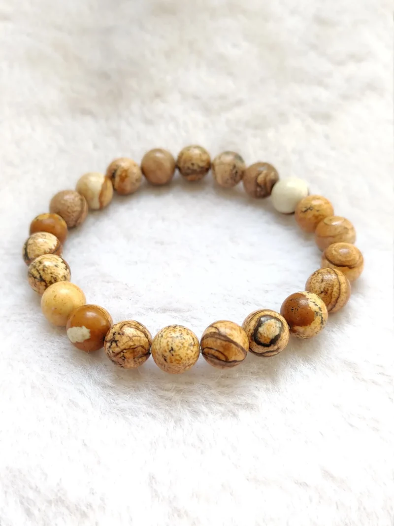 Picture Jasper Stone Round Beaded Bracelet 8 MM Stretch Bracelet