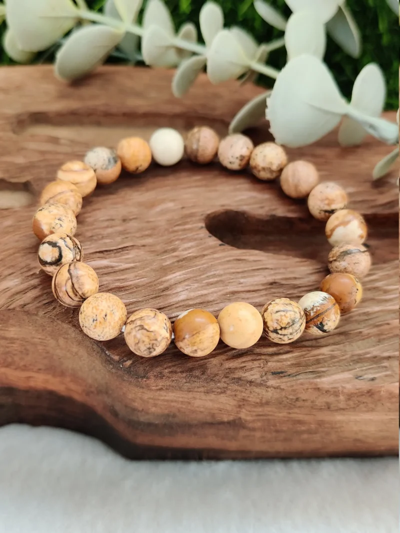 Picture Jasper Stone Round Beaded Bracelet 8 MM Stretch Bracelet - Image 5