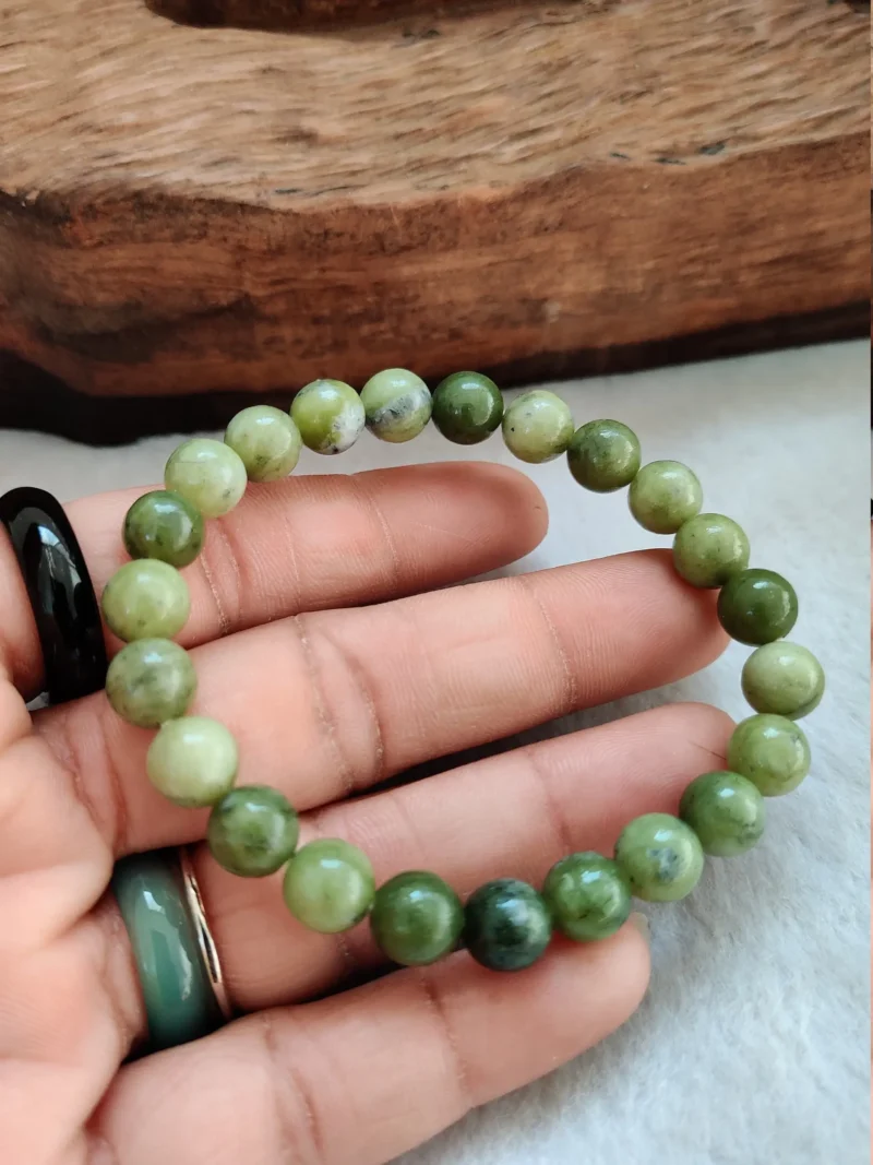 Green Healerite Stone Round Beaded Bracelet  8 MM  Stretch Bracelet - Image 4