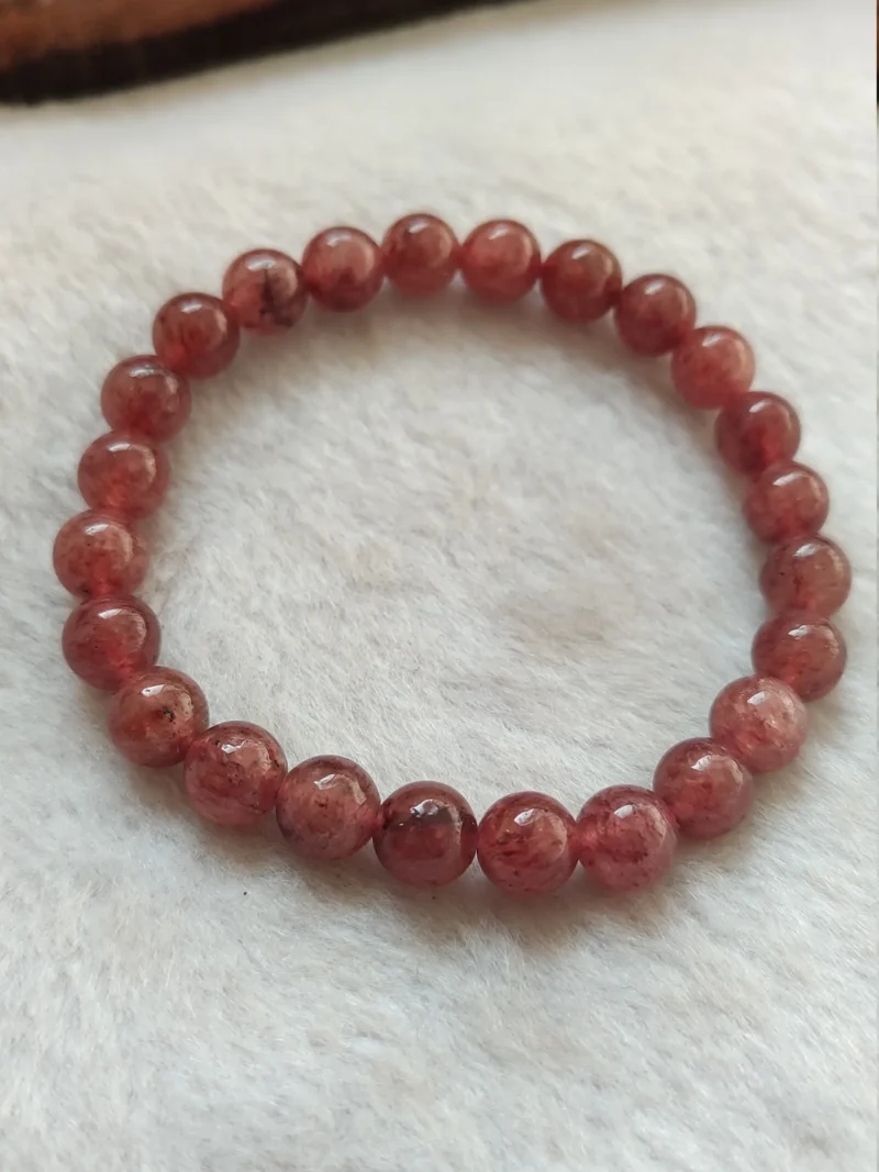 Strawberry Quartz Round Beaded Bracelet 8MM Stretch Bracelet - Image 3