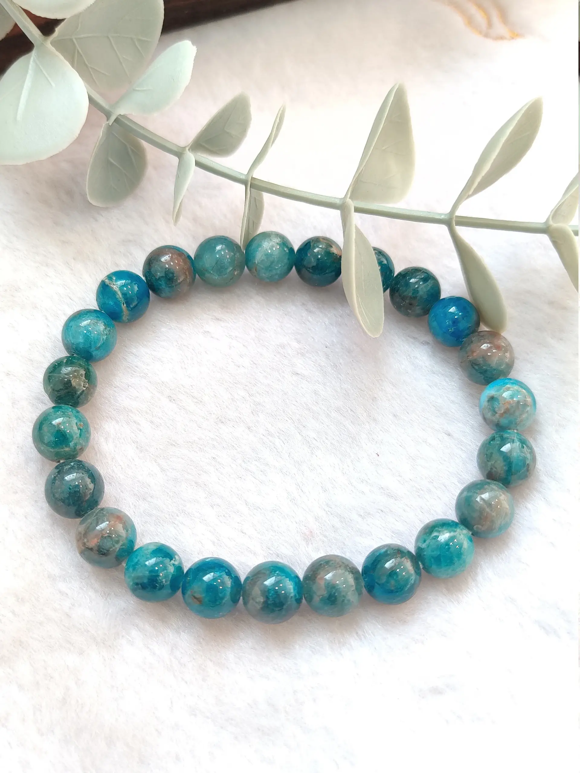 Blue Apatite Round Beaded Bracelet 8MM Stretch Bracelet