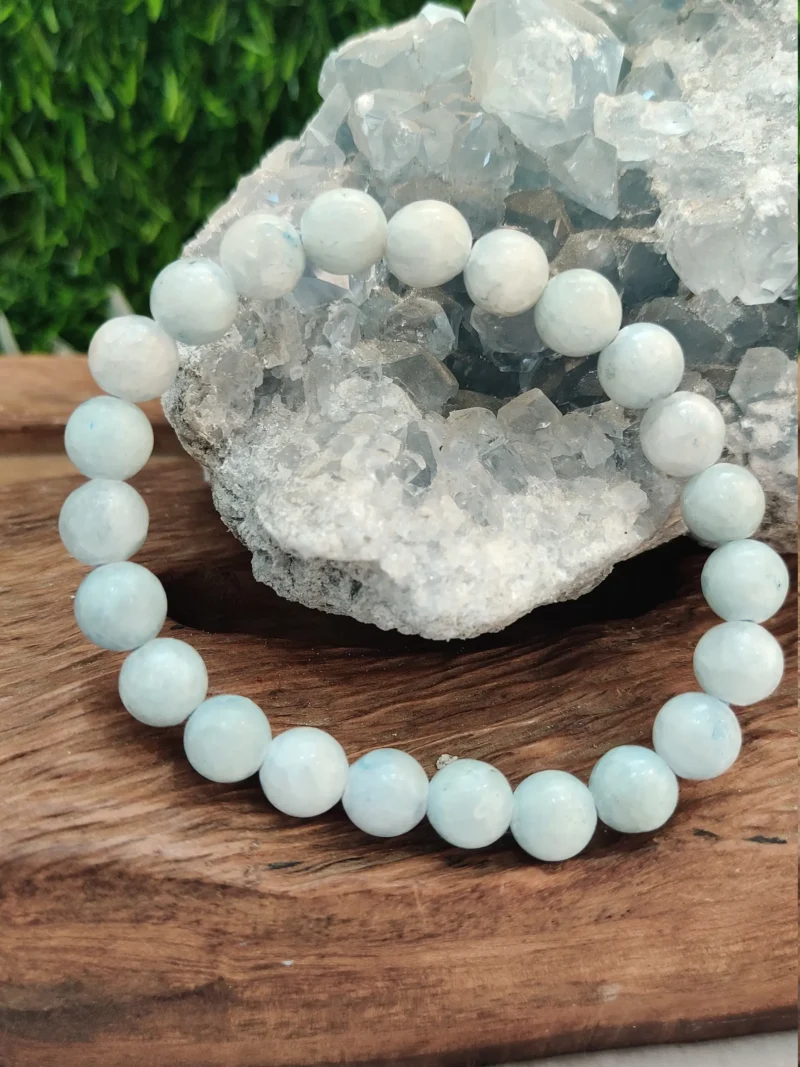 Blue Celestite Stone Round Beaded Bracelet Stretch Bracelet - Image 3