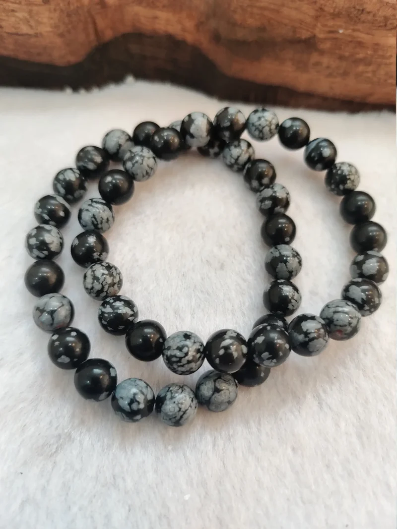Snowflake Obsidian Round Beaded Bracelet 8MM Stretch Bracelet - Image 2