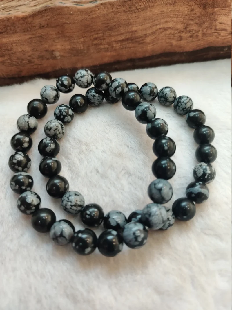 Snowflake Obsidian Round Beaded Bracelet 8MM Stretch Bracelet - Image 3