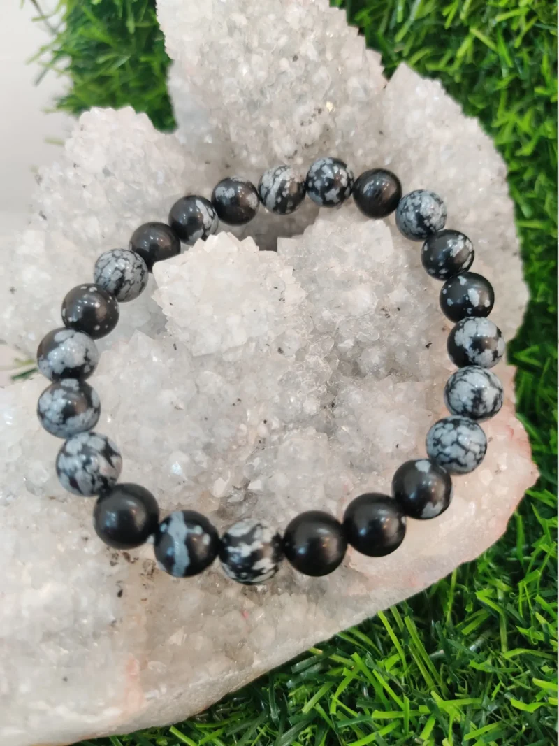 Snowflake Obsidian Round Beaded Bracelet 8MM Stretch Bracelet - Image 4
