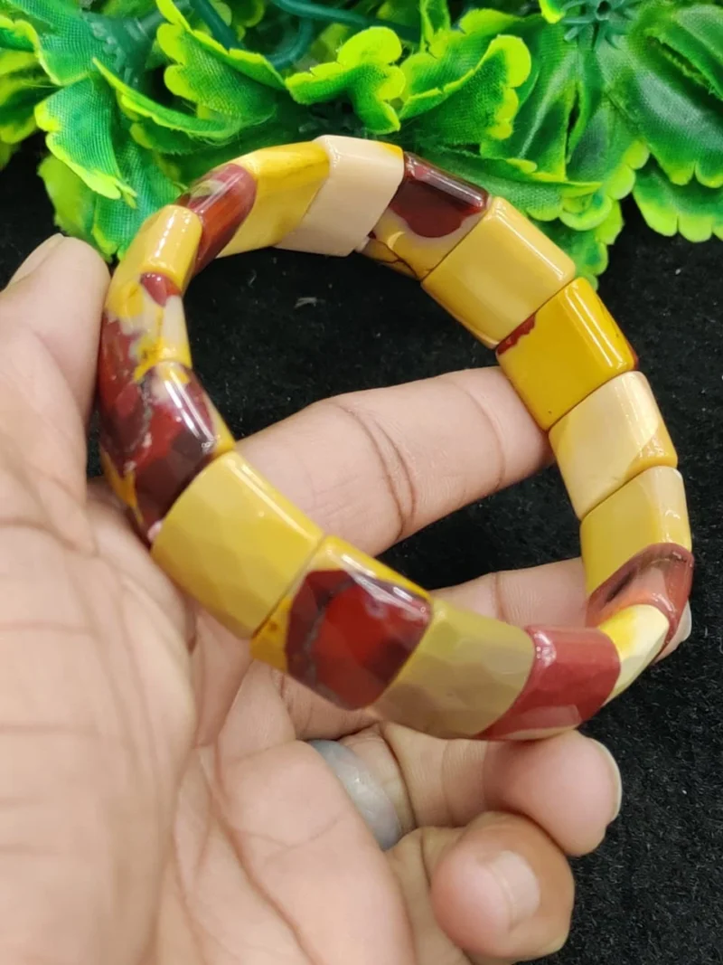 Mookite Jasper Stone Rectangle Beaded Bracelet 15 MM Stretch Bracelet - Image 2