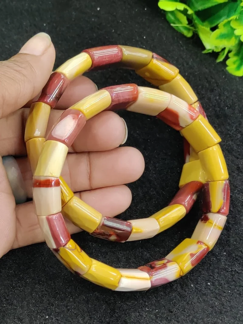 Mookite Jasper Stone Rectangle Beaded Bracelet 15 MM Stretch Bracelet - Image 3