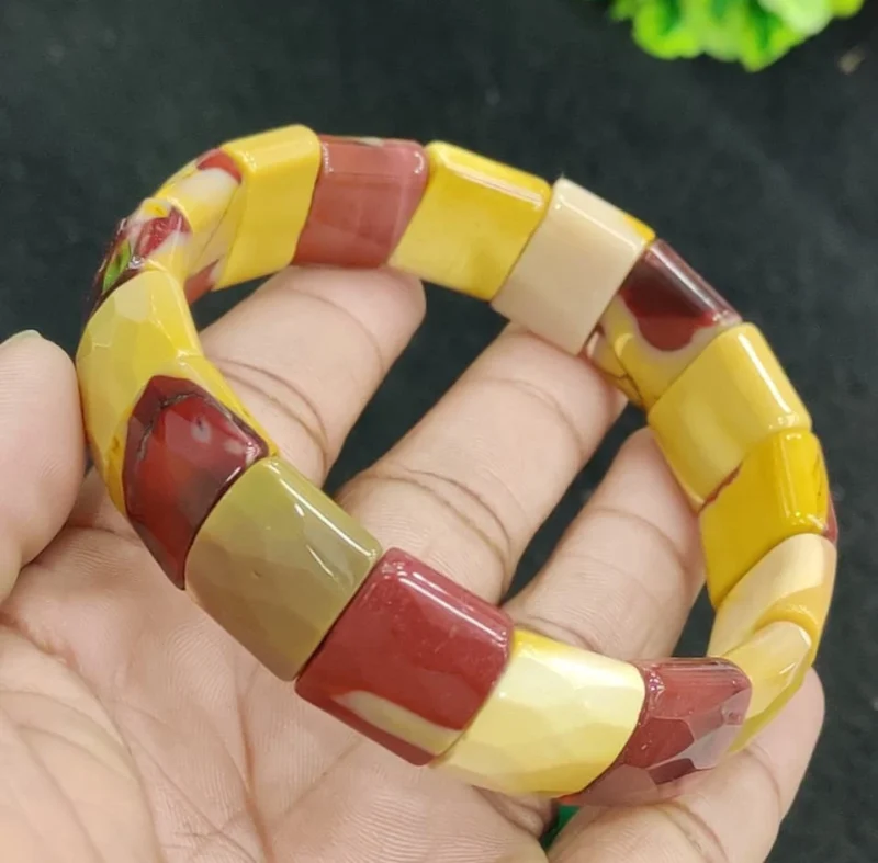 Mookite Jasper Stone Rectangle Beaded Bracelet 15 MM Stretch Bracelet