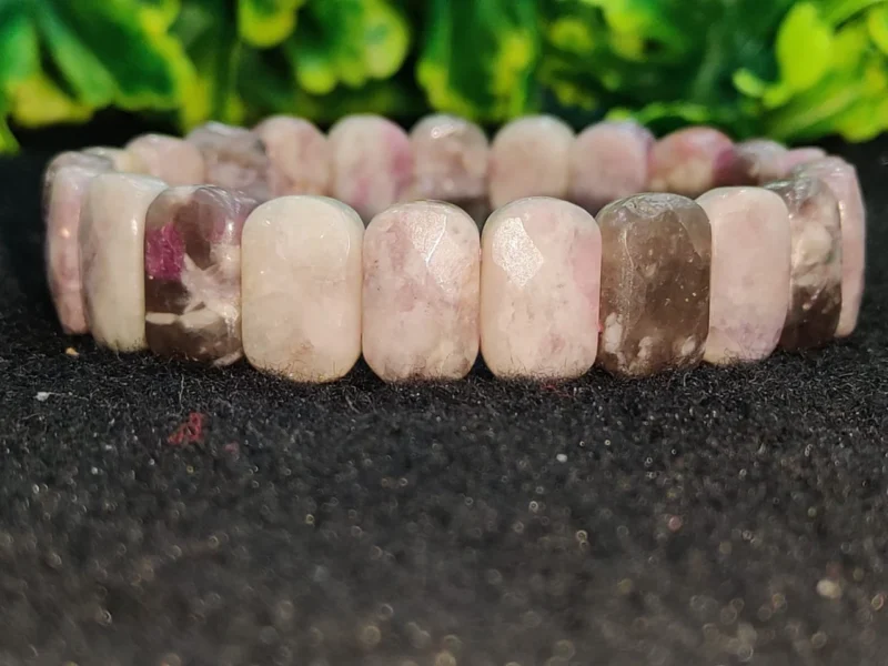 Lepidolite Stone Rectangle Beaded Bracelet 15 MM Stretch Bracelet - Image 2