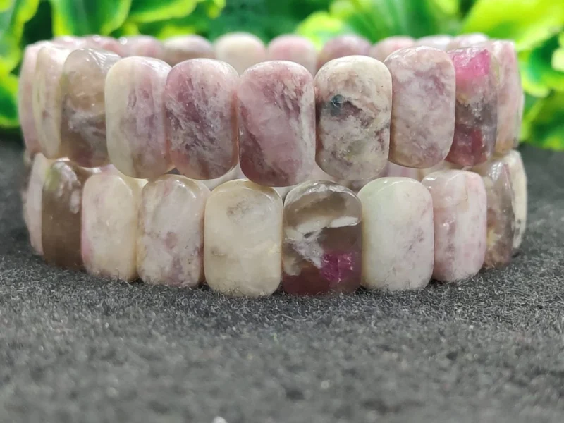 Lepidolite Stone Rectangle Beaded Bracelet 15 MM Stretch Bracelet - Image 3