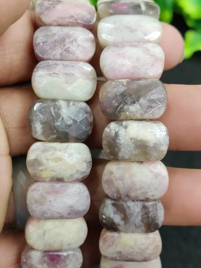 Lepidolite Stone Rectangle Beaded Bracelet 15 MM Stretch Bracelet - Image 4