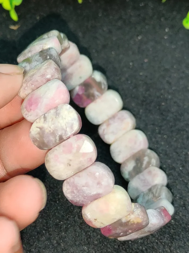 Lepidolite Stone Rectangle Beaded Bracelet 15 MM Stretch Bracelet - Image 5
