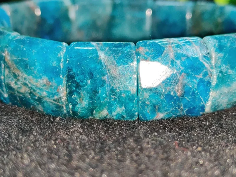 Neon Blue Apatite stone Rectangle  Beaded Bracelet 15 MM Stretch Bracelet - Image 3