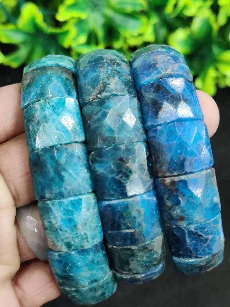 Neon Blue Apatite stone Rectangle  Beaded Bracelet 15 MM Stretch Bracelet - Image 4