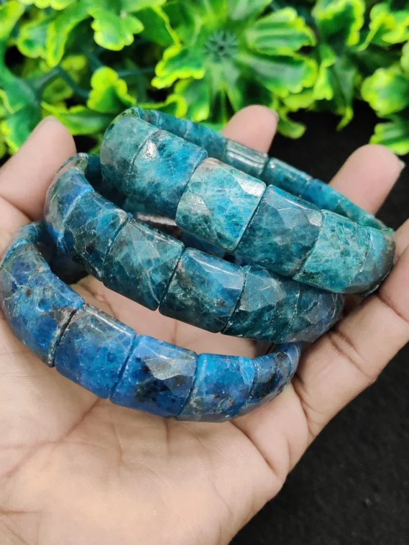 Neon Blue Apatite stone Rectangle  Beaded Bracelet 15 MM Stretch Bracelet - Image 5