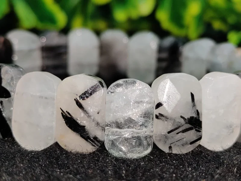 Tourmalinated Quartz Stone Rectangle Beaded Bracelet 15 MM Stretch Bracelet - Image 4