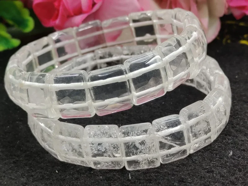 Himalya Crystal Quartz Stone Rectangle Beaded Bracelet 15 MM Stretch Bracelet - Image 2