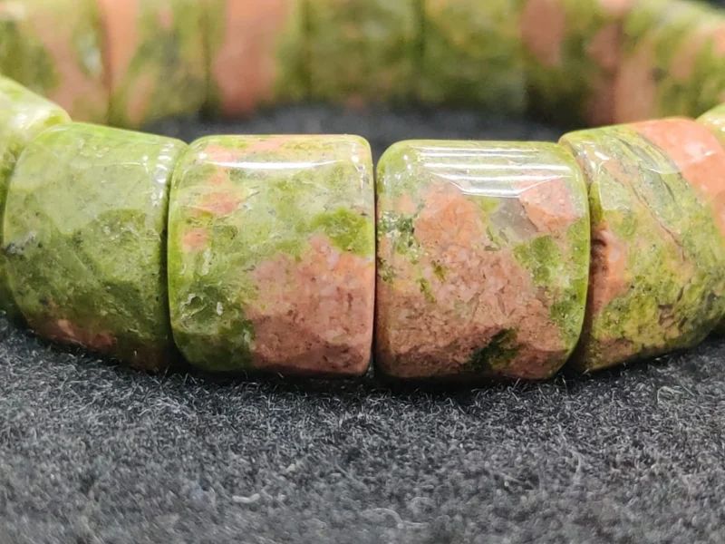 Unakite Jasper Stone Rectangle Beaded Bracelet 15 MM Stretch Bracelet - Image 7