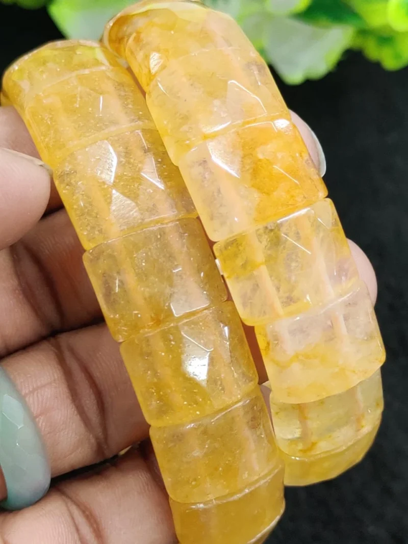 Citrine High Metaphysical Energy Stone Rectangle Beaded Bracelet 15 MM Stretch Bracelet - Image 2