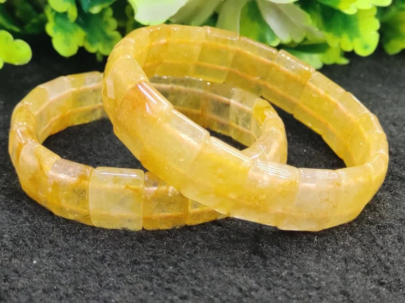 Citrine High Metaphysical Energy Stone Rectangle Beaded Bracelet 15 MM Stretch Bracelet - Image 3