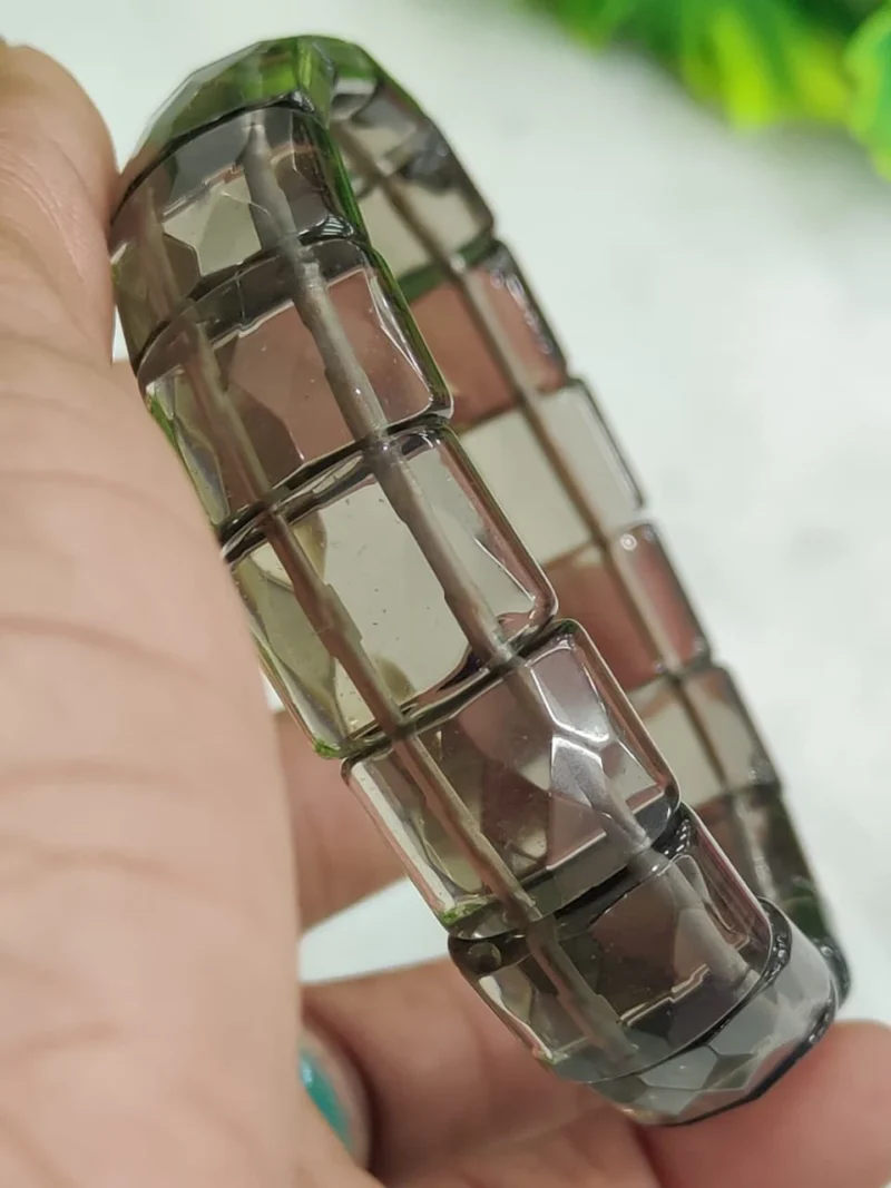 Smoky Quartz Stone rectangle Beaded Bracelet 15 MM Stretch Bracelet - Image 10
