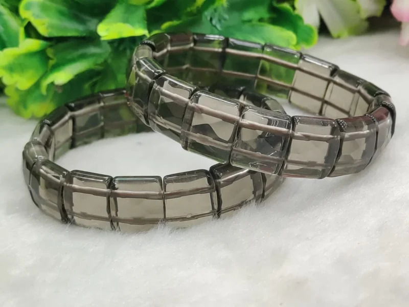 Smoky Quartz Stone rectangle Beaded Bracelet 15 MM Stretch Bracelet - Image 9