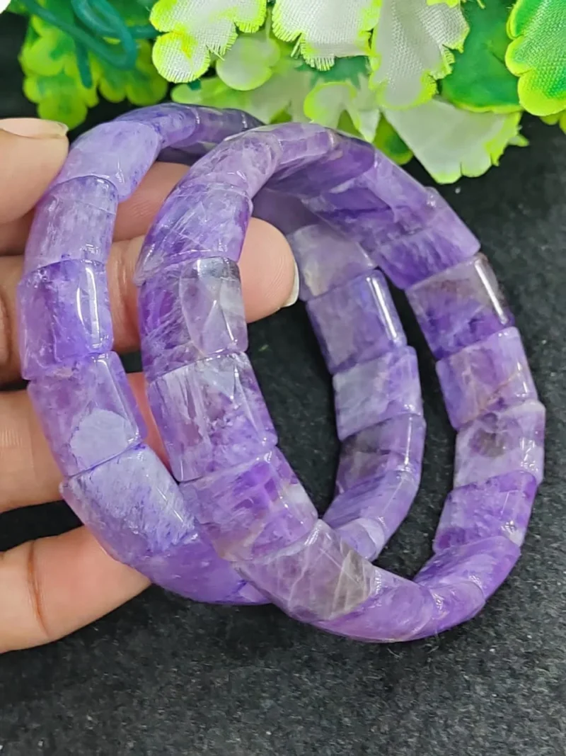 Amethyst Powerful Stone rectangle Beaded Bracelet 15 MM Stretch Bracelet - Image 2